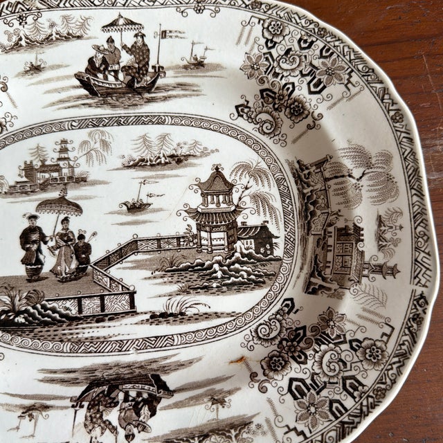 Farmhouse A Antique Brown Transfer Decorated Staffordshire Platter, “Nankin” by Dimmock, Circa 1830’s For Sale - Image 3 of 12