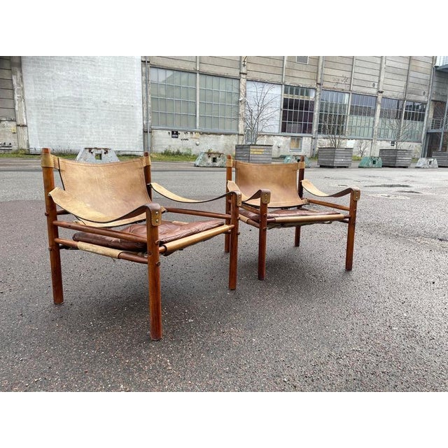 Brown Set of Scandinavian Safari Chairs attributed to Arne Norell, 1973 For Sale - Image 8 of 11