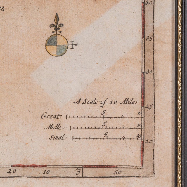 Brown Antique Devonshire Map, English Framed Robert Morden Devon Cartography, Georgian For Sale - Image 8 of 12