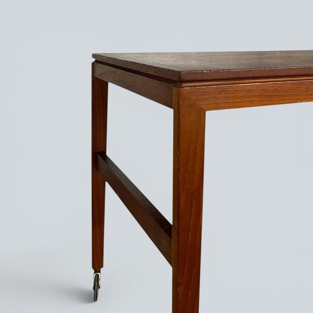 Gold Mid-Century Danish Teak Drinks Trolley on Brass Castors, 1960s For Sale - Image 8 of 8