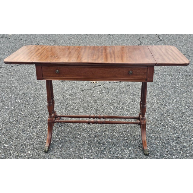 Mid Century English Regency Mahogany Drop Leaf Sofa Table Desk For Sale - Image 10 of 12