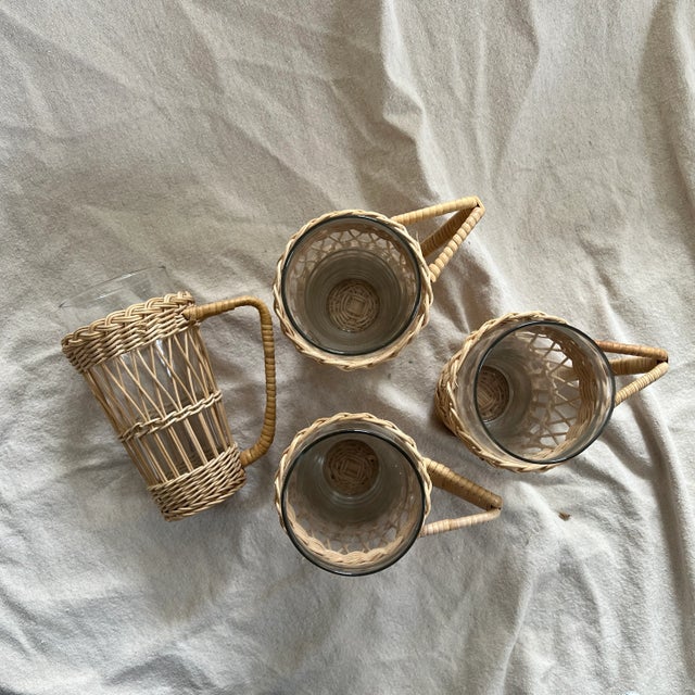 Vintage Tall Wicker Glasses- Set of 4 For Sale - Image 9 of 10