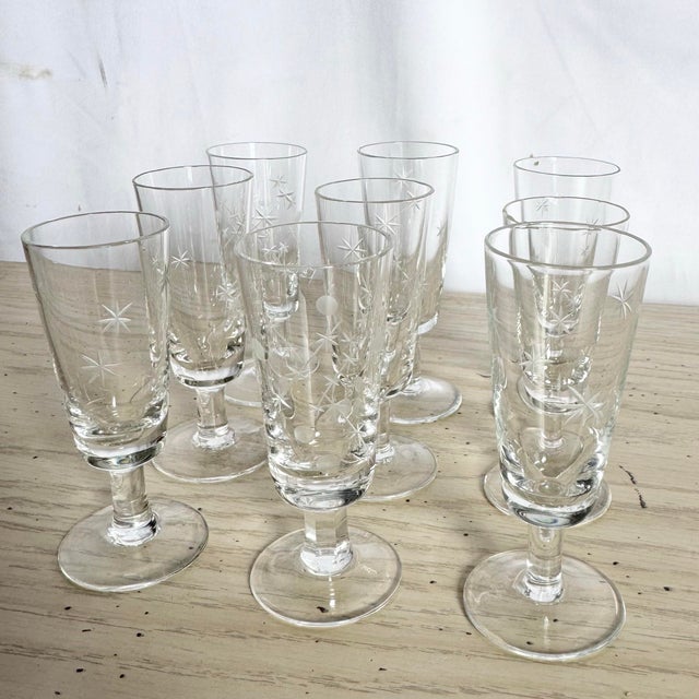 Mid-Century Modern Starburst Glass Sherry/Shot Glasses - Set of 9 For Sale - Image 4 of 7