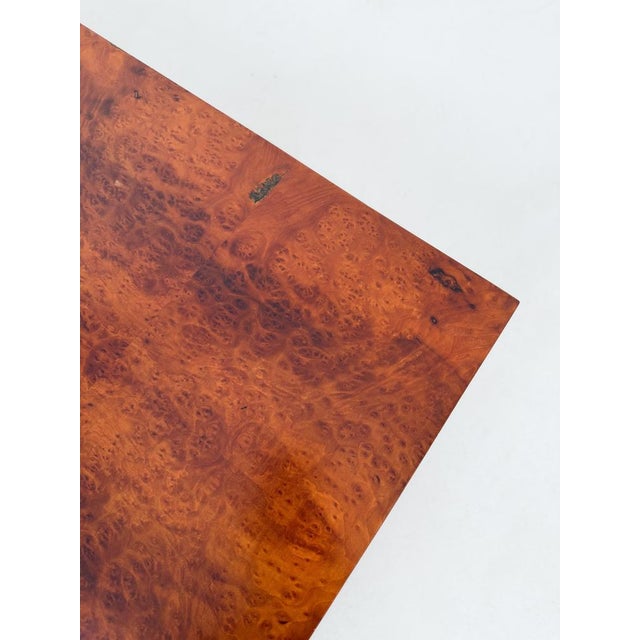 Mid-Century Modern Italian Square Coffe Table in Burl Wood and Brass, 1970s For Sale - Image 13 of 18