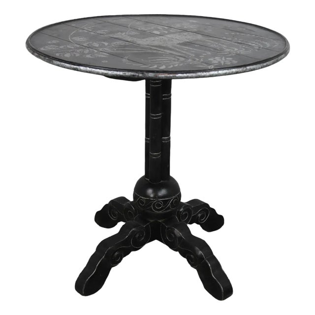 Vintage Small Round Table With Base in Imitation Bamboo Detail For Sale