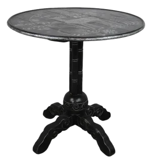 Vintage Small Round Table With Base in Imitation Bamboo Detail