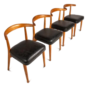 Rare Set of Four (4) Mid-Century Modern Dining Chairs in Oak Attributed to Lawrence Peabody for Richardson Nemschoff, Usa, C. 1950s