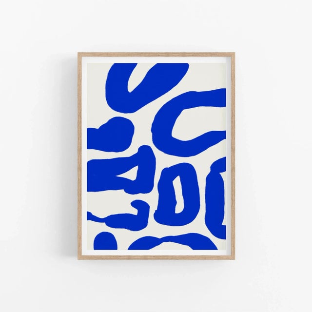 Elegant vivid blue abstract forms composition on white background. Printed on matte art paper 200gsm. Artwork size is...