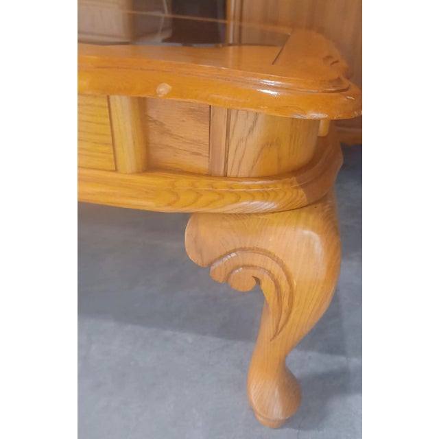 1990s Oak Coffee Table With Glass Inserts For Sale In Tampa - Image 6 of 7