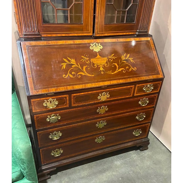 Wood 18th Century Fine Inlaid Georgian Secretary With Falconer Pediment, Probably by Gillows For Sale - Image 7 of 13