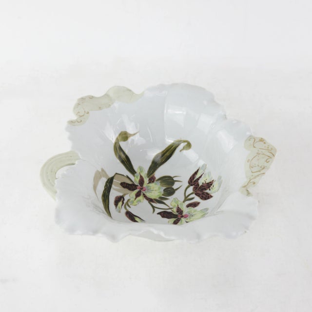 Early 20th Century Victorian Hand-Painted Porcelain Dish With Orchid Floral Design For Sale - Image 5 of 10