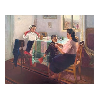 Soviet Children Portraits Oil Painting Original Ukrainian Artist Osenniy m.s. 101-129 1950e 101-129 For Sale