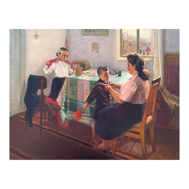 Soviet Children Portraits Oil Painting Original Ukrainian Artist Osenniy m.s. 101-129 1950e 101-129 For Sale