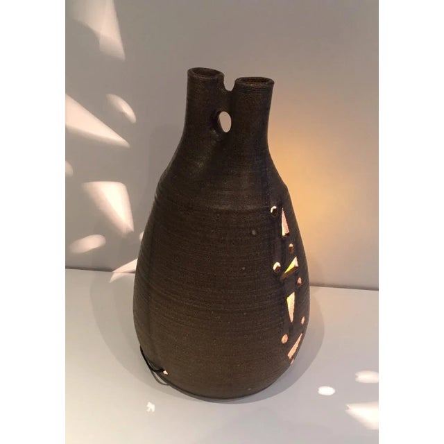 Ceramic and Yellow Glass Lamp, Circa 1970 For Sale - Image 9 of 13