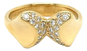 Tiffany & Co. Peretti Diamond 18k Yellow Gold Double Leaf Ring - Size 5.75