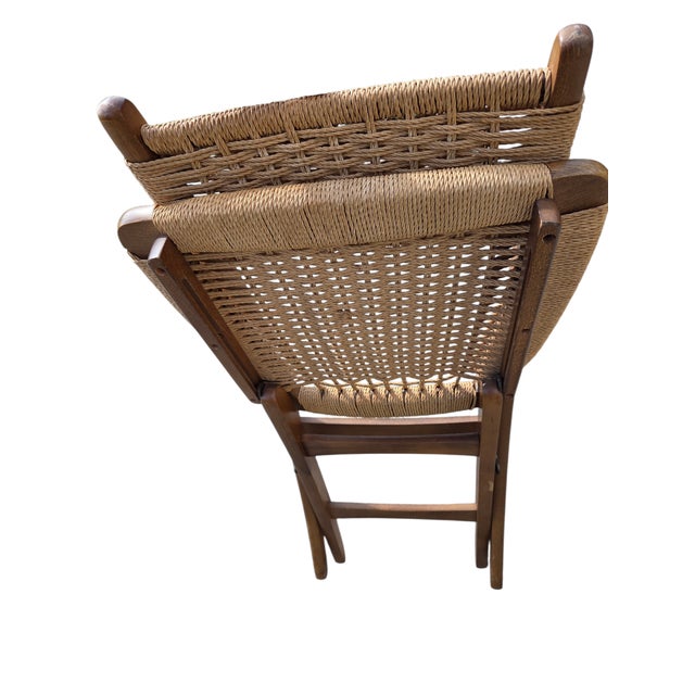 Vintage Hans Wegner Style MCM Folding Rope Chair Danish Modern For Sale - Image 9 of 11