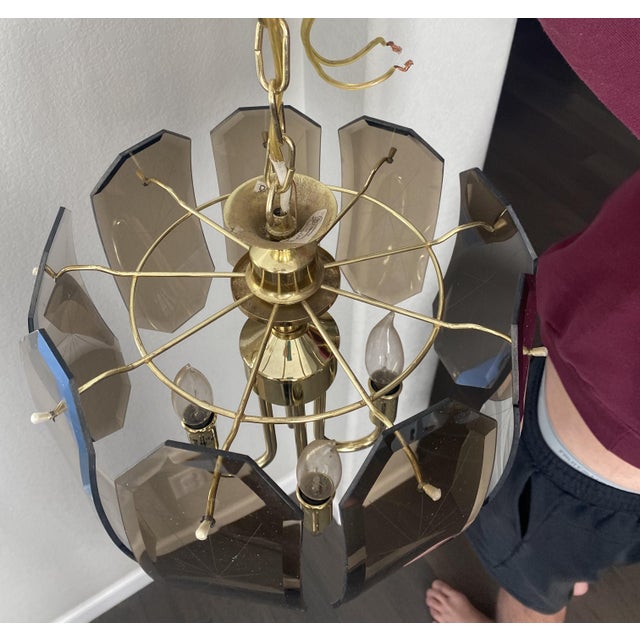 Vintage Catalina Lighting Smoked Curved Glass Beveled Chandelier For Sale - Image 9 of 12