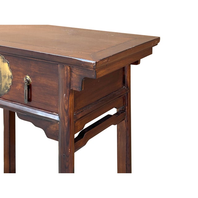 Vintage Brown Ancient Hardware 2 Drawers Console Altar Table For Sale - Image 9 of 9