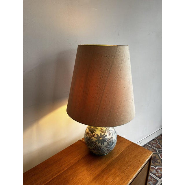 Textile Ceramic Floral Table Lamp For Sale - Image 7 of 12
