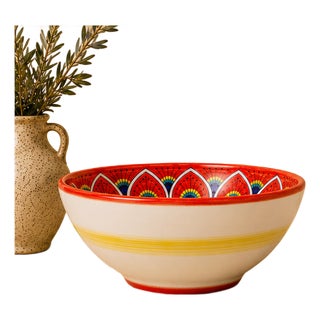 Intreccio Red Deep Pasta & Soup Bowl | Hand-Painted Italian Pasta Bowl From Deruta For Sale