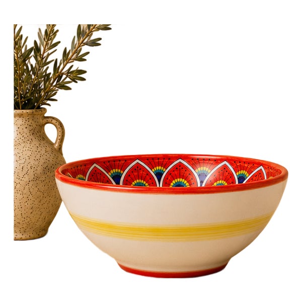 Intreccio Red Deep Pasta & Soup Bowl | Hand-Painted Italian Pasta Bowl From Deruta For Sale