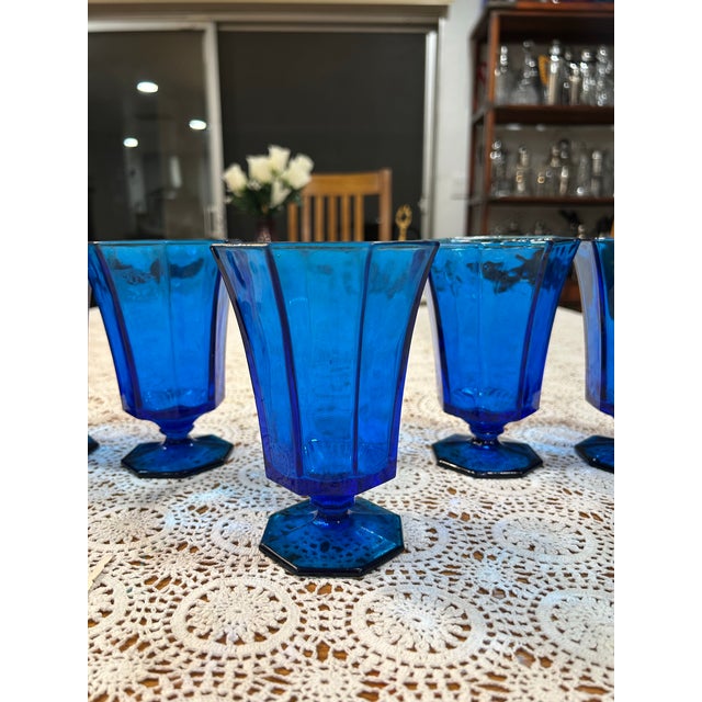 A fabulous set of six Vintage electric blue Iced Tea Glasses / Goblets - Made in the USA by Independence Glass - Such a...