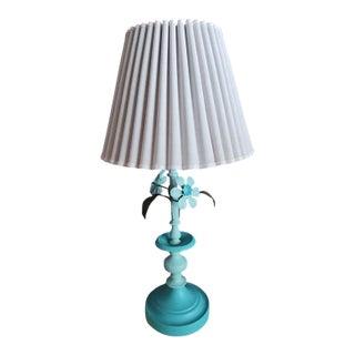 Mid 20th Century Floral Painted Metal Table Lamp For Sale