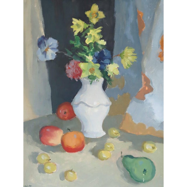 Mid-Century Modern 'Blossoms & Fruit' Vintage Swedish Expressive Still Life Oil Painting, Framed For Sale - Image 10 of 14