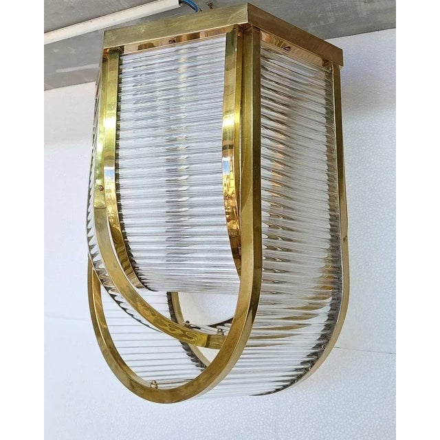 Art Deco Vintage Art Deco Skyscraper Rod Ship Chandelier Fixture in Brass & Glass For Sale - Image 3 of 9