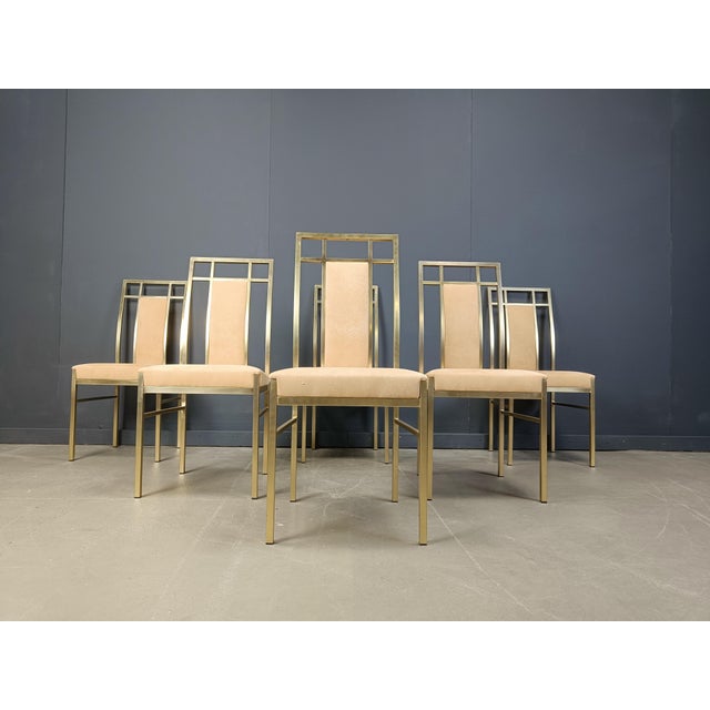 1970s Vintage Brass and Alcantara Dining Chairs from Belgo Chrom, 1970s, Set of 6 For Sale - Image 5 of 12