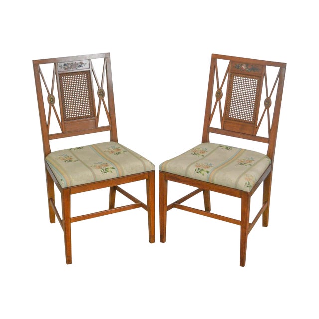 Schmieg & Kotzian Vintage Adams Painted Caned Side Chairs - a Pair For Sale
