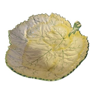 Large Portuguese Majolica Pottery Leaf Centerpiece or Serving Bowl For Sale