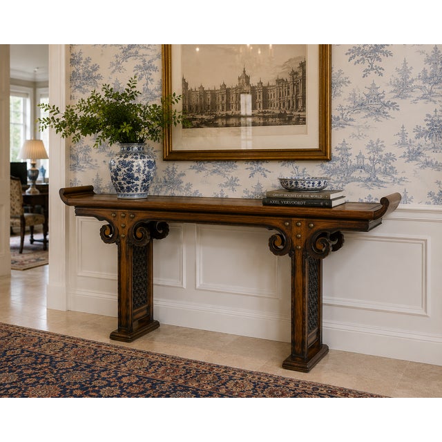 Introduce grand scale and refined texture to your space with this striking vintage Chinese Ming-style altar console table....