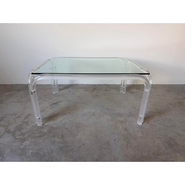 1970s Vintage Karl Springer / Charles Hollis Jones Style Tubular Lucite & Glass Coffee Table For Sale - Image 9 of 12