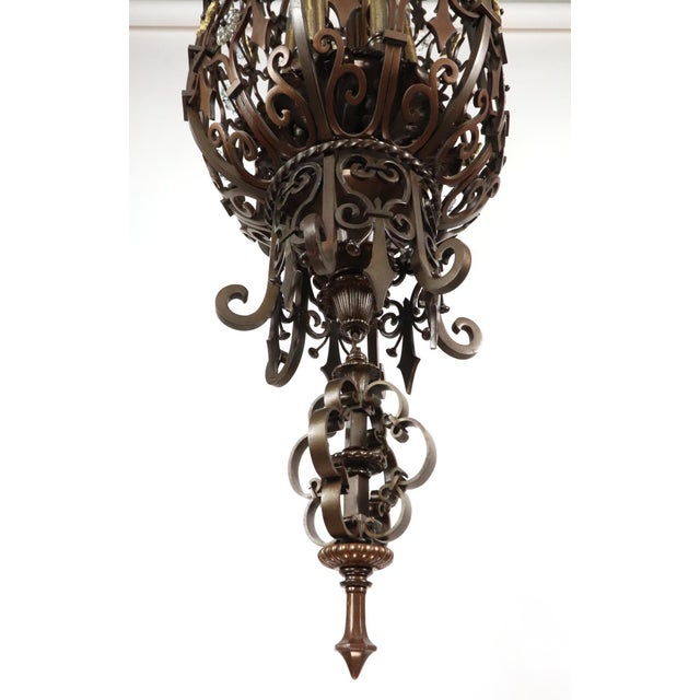 Mid 20th Century Grand Wrought Bronze Spanish Revival Pendant Light For Sale - Image 14 of 16