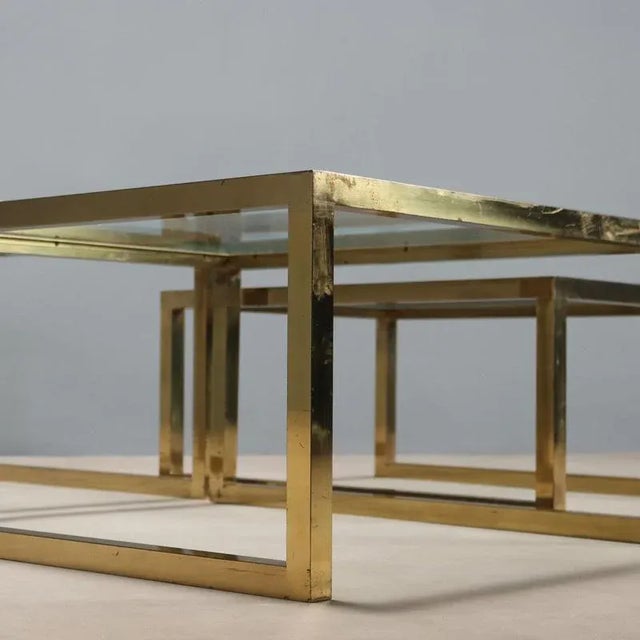 Glass and Brass Nesting Coffee Tables, 1960s-1970s, Set of 3 For Sale - Image 6 of 9