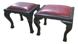Faux Crocodile Embossed Leather Ottoman Bench Stool - Set of 2