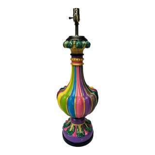 Vintage Quartite Colorful Chalkware Table Lamp For Sale