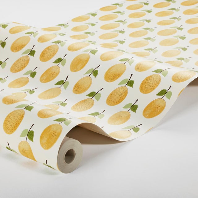 Prunus in yellow, a whimsical vintage print featuring delicious plums, was designed by Swedish master Stig Lindberg for...