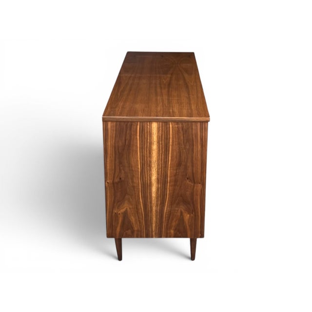 Restored Mid-Century Modern Walnut 9-Drawer Dresser With Recessed Pulls For Sale - Image 10 of 12