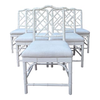 Vintage Faux Bamboo Chippendale Style Dining Chairs by Ballard Designs-Set of 5 For Sale