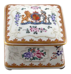 Antique 19th Century p.l. France Limoges Armorial Heraldic Porcelain Jewelry Box