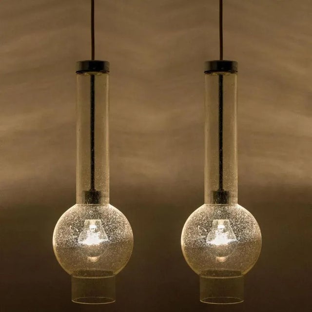 Vintage German Hand Blown Glass Tube Pendant Lights from Staff Lights, 1970s, Set of 2 For Sale - Image 10 of 11