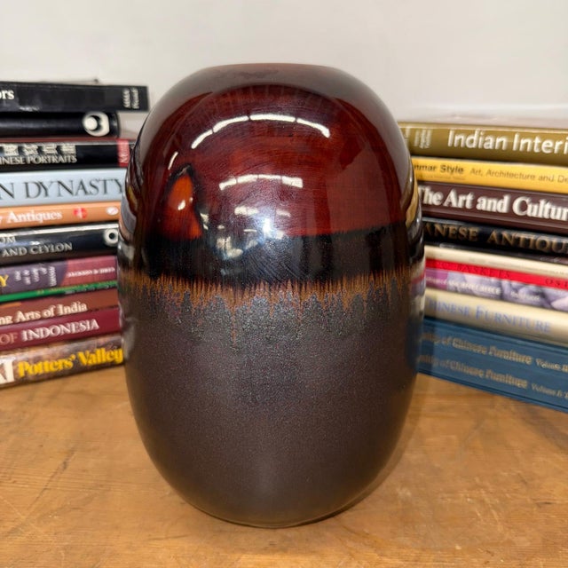 Round Steel Grey & Red Ceramic Vase with Black Center For Sale - Image 9 of 9