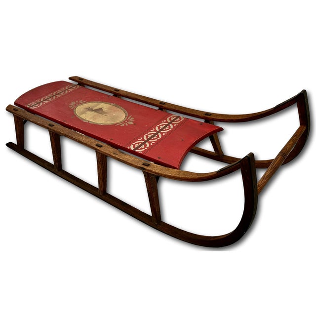 Outstanding Late 19th Century Antique American Hand Painted Steam Bent Oak Childs Snow Sled For Sale In Boston - Image 6 of 18