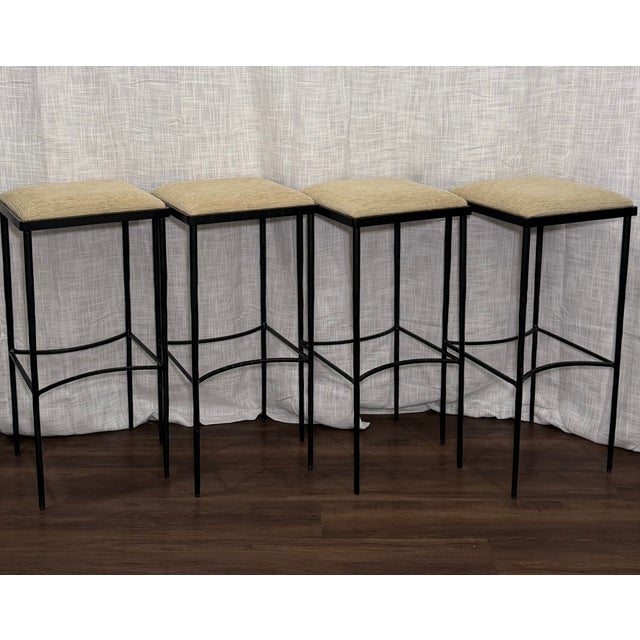 Set of 4 Global Views Iron “Hammered Barstools” For Sale In Dallas - Image 6 of 11