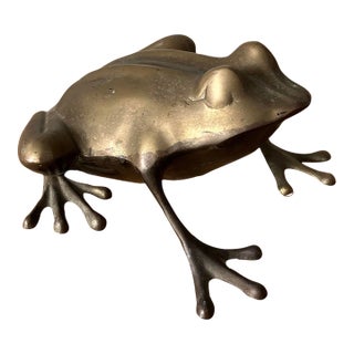 Vintage MCM Large Brass Frog Figurine For Sale