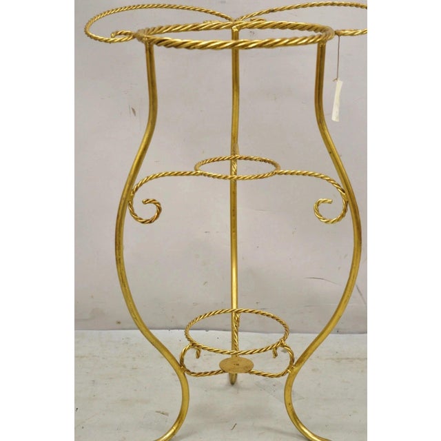 Italian Hollywood Regency Gold Iron Rope 3 Tier Bath Washstand Plant Stand Table For Sale - Image 10 of 12