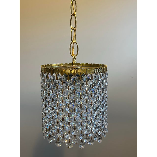 Hollywood Regency Vintage Hollywood Regency Crystal Waterfall Pendant Light For Sale - Image 3 of 12