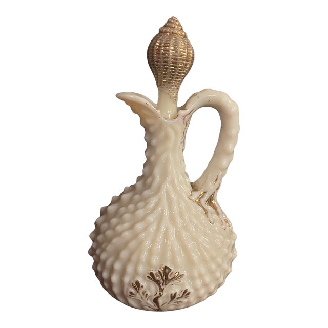 1900s Northwood Argonaut Shell Nautilus Custard Glass Cruet & Stopper For Sale